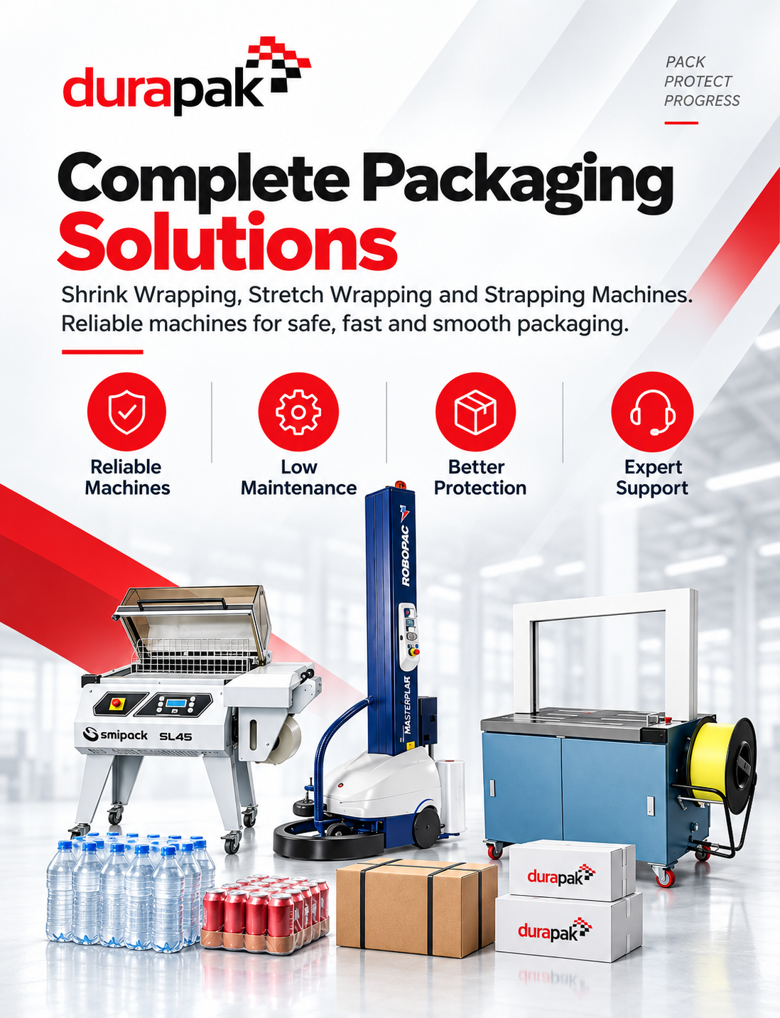 Durapak complete packaging solutions — shrink wrapping, stretch wrapping and strapping machines